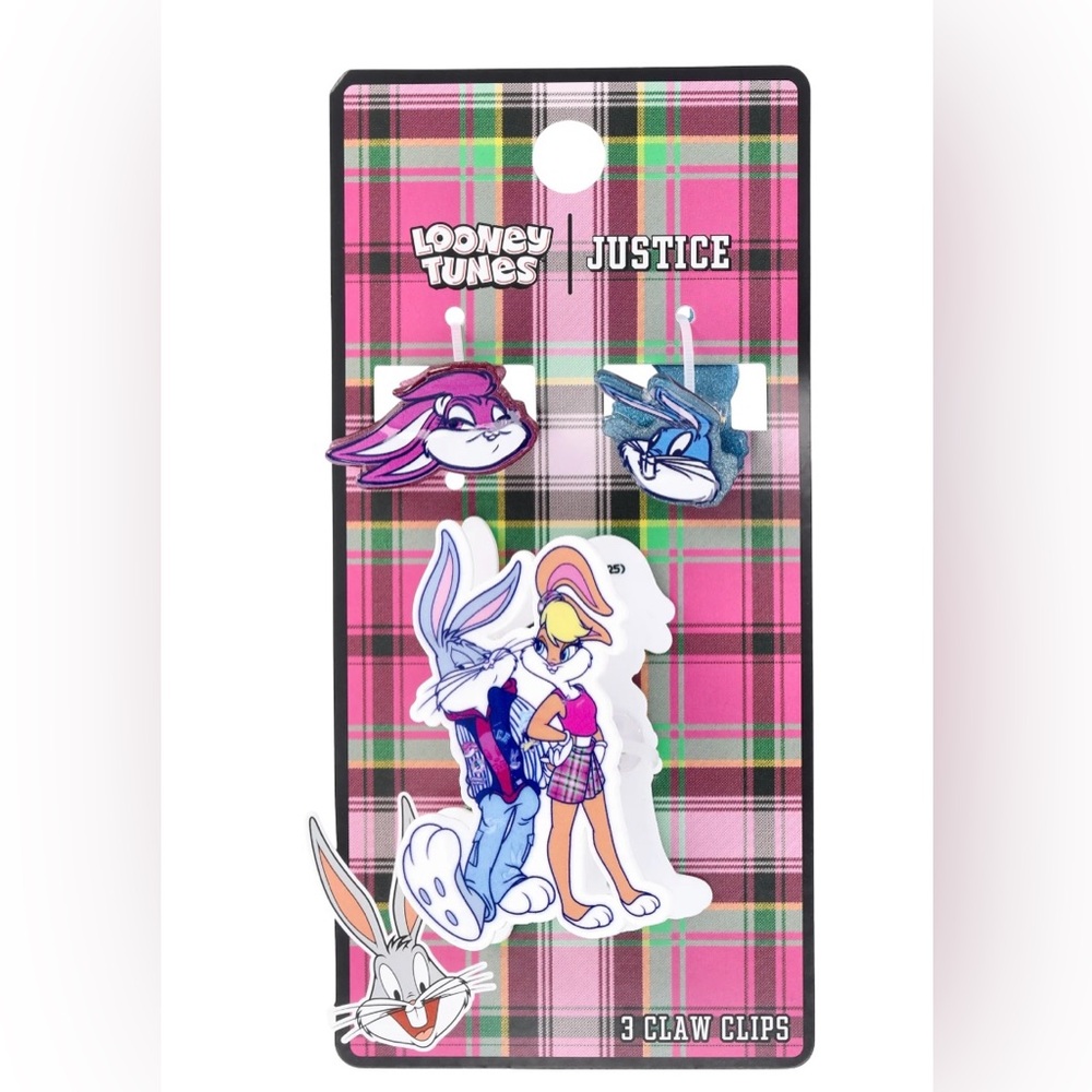 🔴 3/$12 NWT Justice Looney Tunes Bugs Bunny Lola Bunny 3 Pc Claw Clip Set
